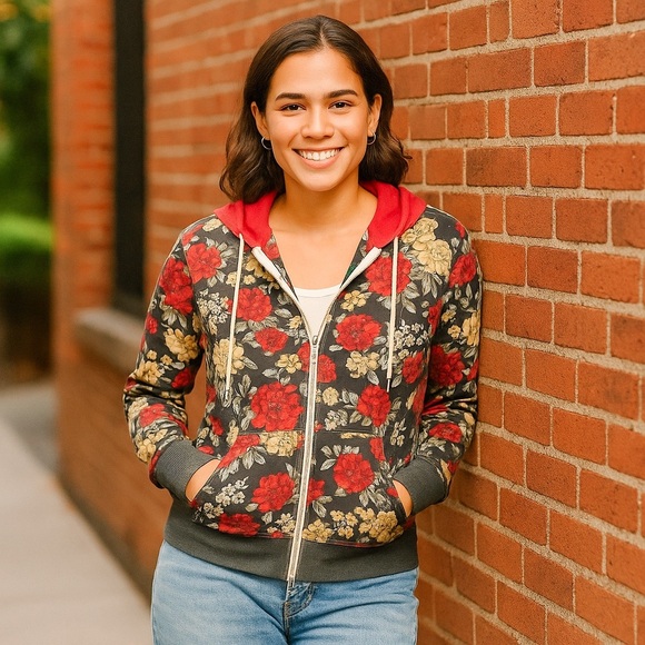 Lucky Brand Tops - Lucky Brand Y2K Asian Floral Zip Hoodie Boho Retro S Vintage Fashion Streetwear